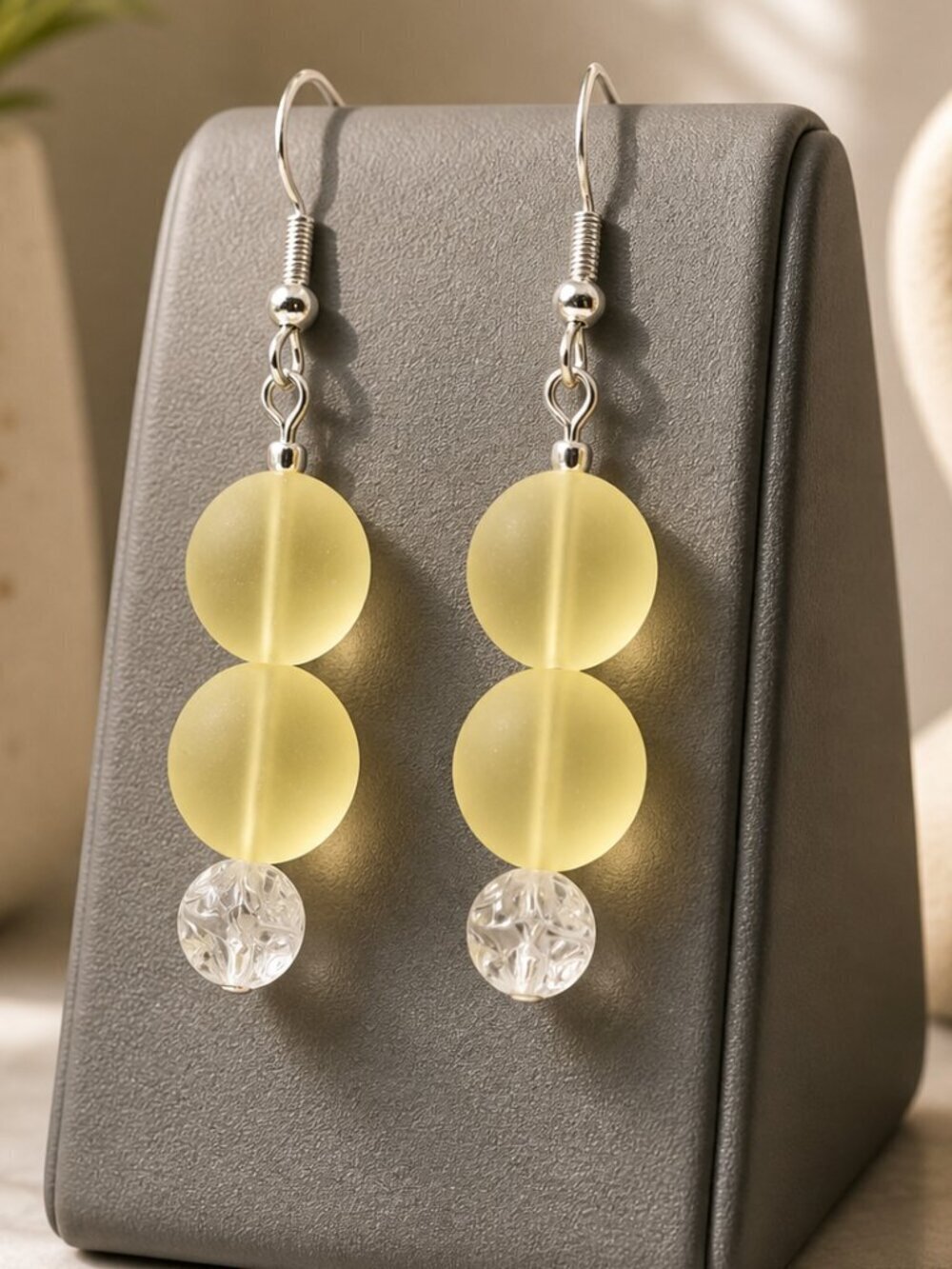 Yellow Sea Glass Drop Earrings | Handmade